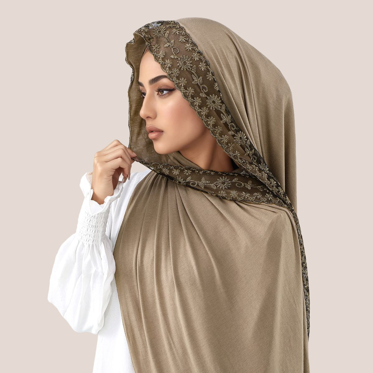 Head Wrap Turban - Хлопковый трикотаж с кружевной вышивкой, мусульманский