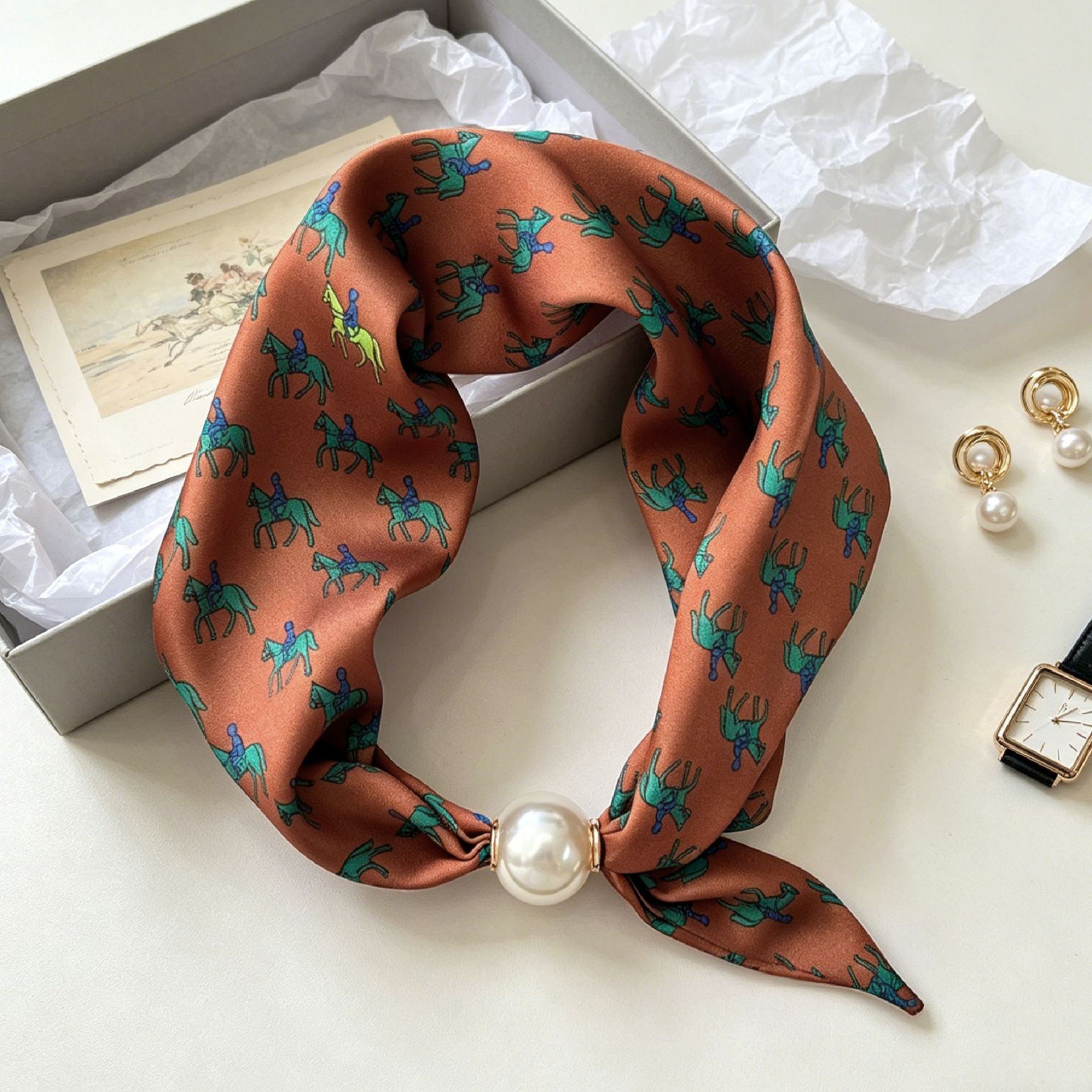 Ascot Neck Scarf - Роскошный жемчужный магнитный шарф-платок для женщин: