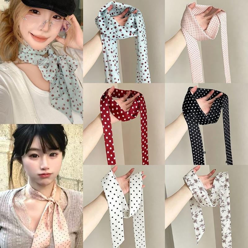 Ascot Neck Scarf - Шелковый шарф в горошек с цветочным